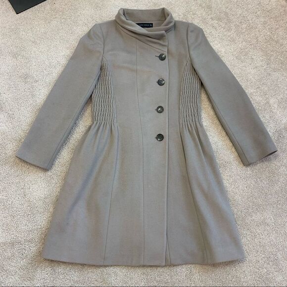 ZARA Taupe greyish tan brown high neck peplum coat size medium - Picture 4 of 13